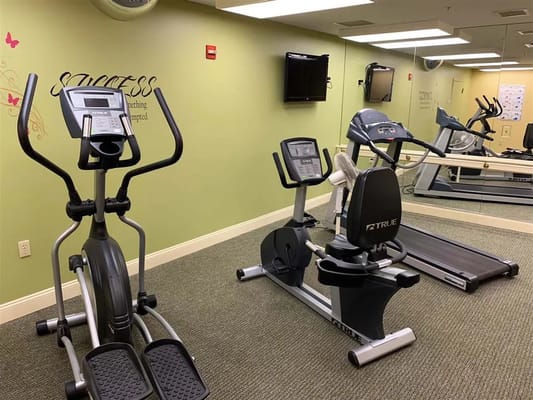 Interior fitness area with exercise equipment