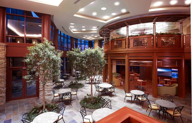 Bright and beautifully designed common area with trees