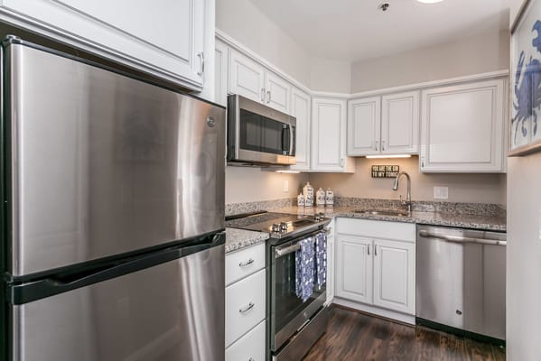 Modern kitchen interior with stainless steel appliances