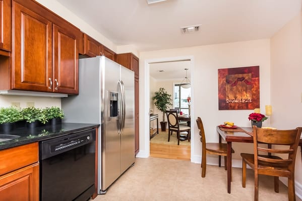 Bright kitchen area in a senior living facility