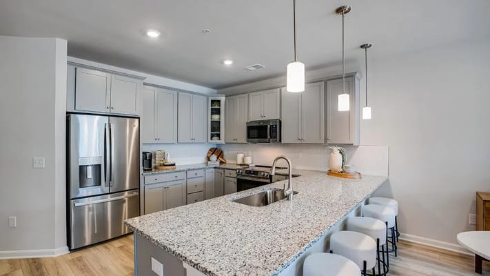 Modern kitchen interior with granite countertops