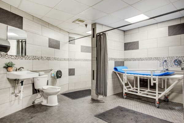 Interior view of a bathroom in a nursing home
