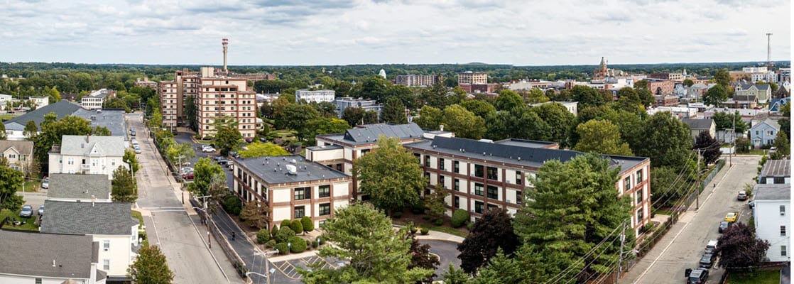 Aerial view of Hamilton Wade Apartments and surrounding area