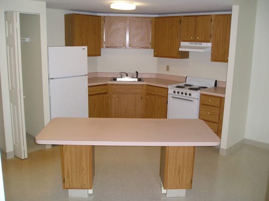 Interior kitchen of an assisted living apartment