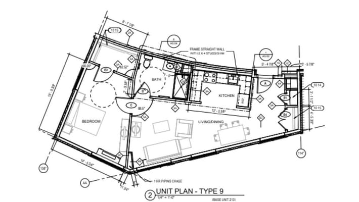 Architectural floor plan of a living unit layout