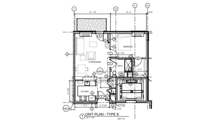 Architectural floor plan of a resident unit