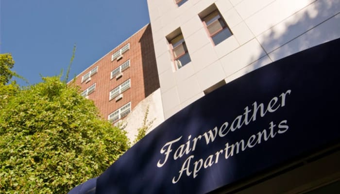 Exterior view of Fairweather Apartments building entry