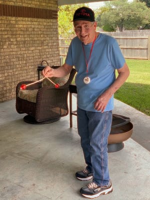 A resident enjoying outdoor activities in a charming setting
