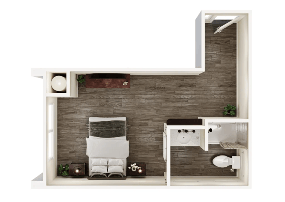 Stylized interior layout of a resident room
