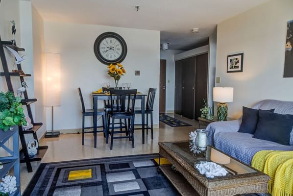 Cozy living area with dining space and decor