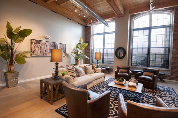 Interior view of a comfortable common area with seating