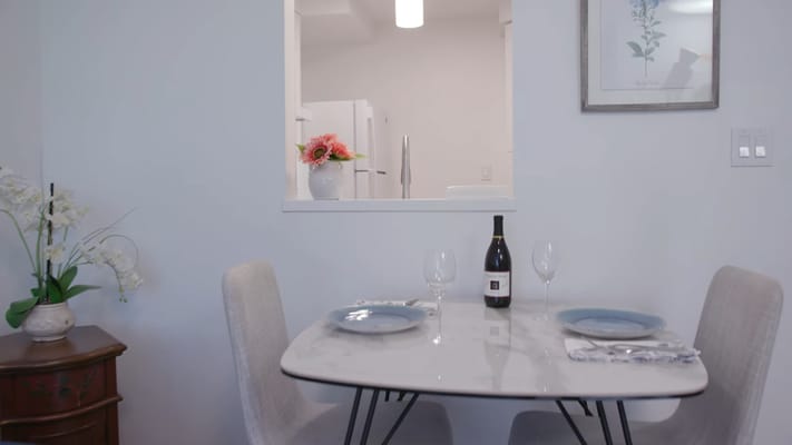 Cozy dining area with a table set for two