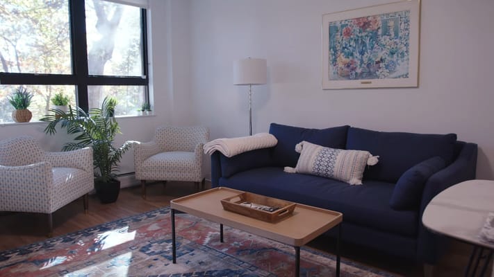 Bright interior lounge area with seating