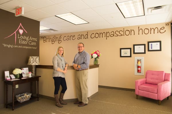 Staff members in the reception area of the facility