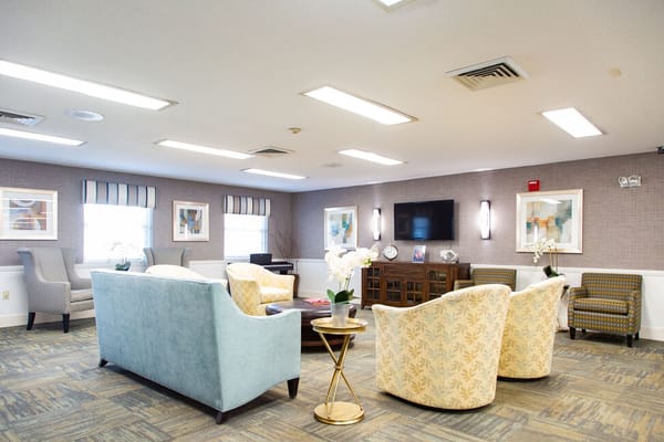 Bright common area with comfortable seating