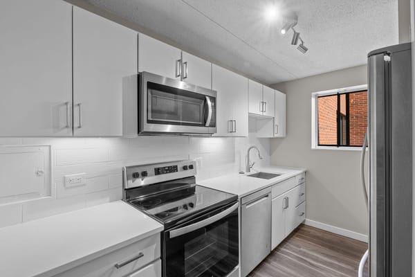 Bright, modern kitchen with stainless steel appliances