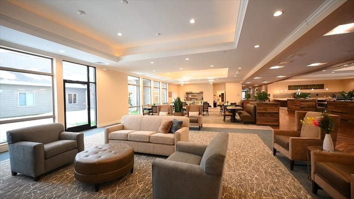 Bright common area with comfortable seating