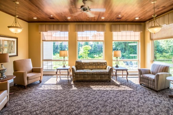 Bright common area with comfortable seating