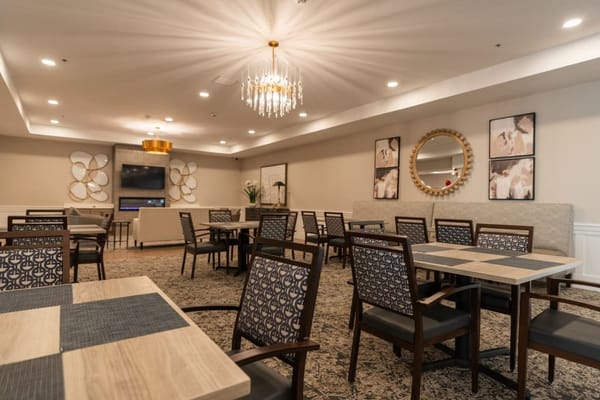 Interior common area with dining tables and chairs