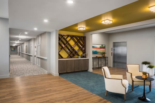 Interior lobby with seating and reception area