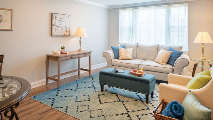 Bright living room in a senior living facility