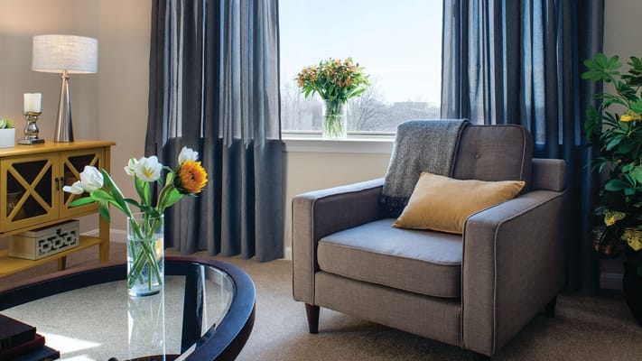 Cozy living room with flowers and natural light