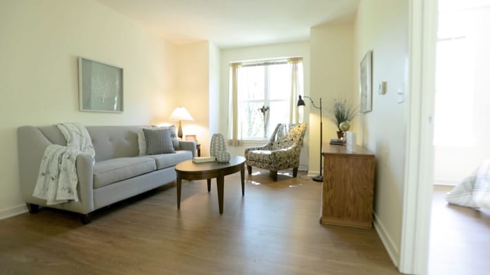 Cozy living room in a senior living unit