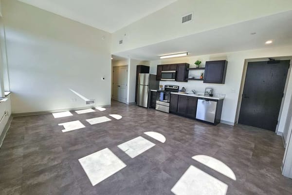 Modern kitchen space in a senior living unit