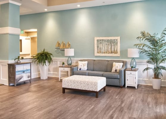 Bright and inviting lobby area with seating