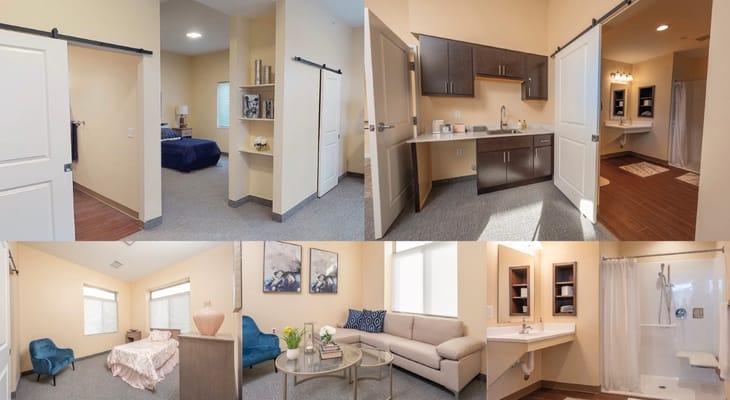 Multiple images of well-furnished resident rooms