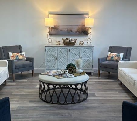Lounge area with comfortable chairs and decorative table
