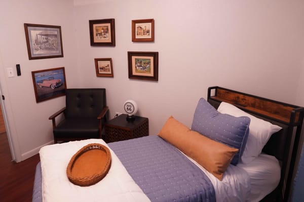 Cozy private resident room with bed and chair