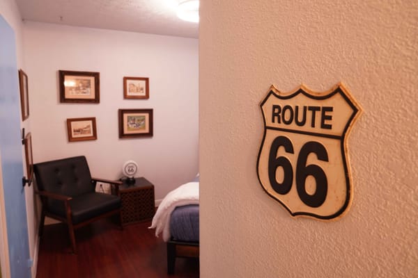 Cozy resident room with Route 66 decor