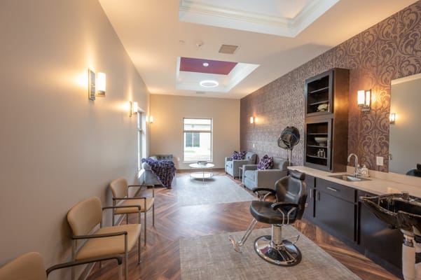 Interior view of a hair salon in the facility