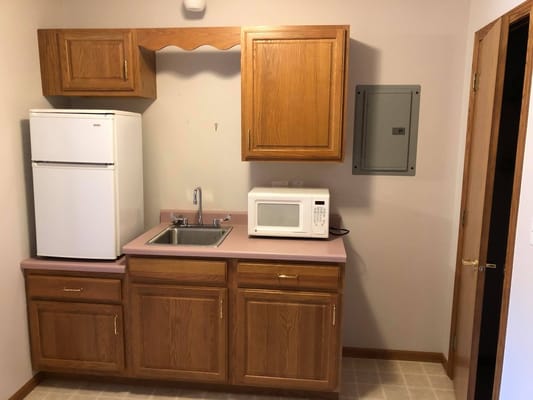Small kitchenette with basic appliances