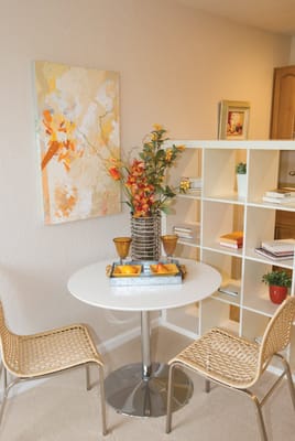 Cozy corner with a table and decorative flowers