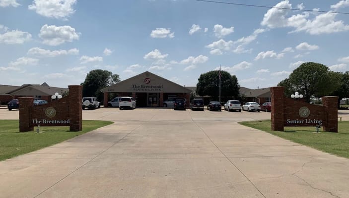 The entrance sign and building of The Brentwood Senior Living