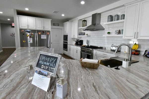 Modern kitchen with decorations for Memorial Day