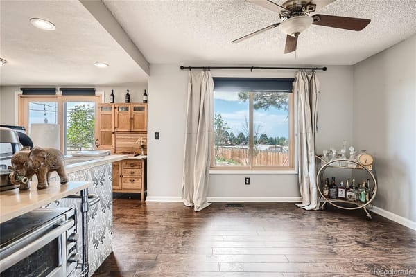 Bright interior view showing kitchen and window