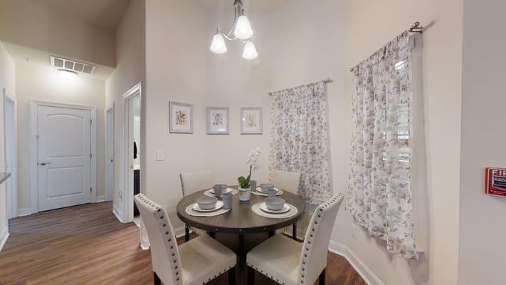 Cozy dining area set for a meal