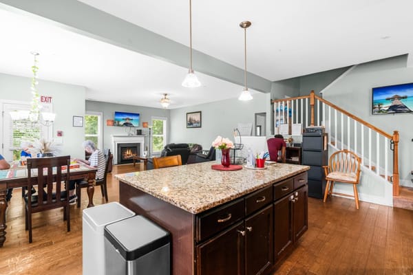 Bright common area with residents interacting