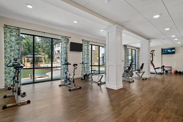 Interior view of a fitness area with exercise equipment