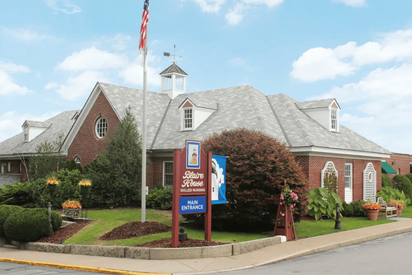 Facility main entrance with landscaped gardens