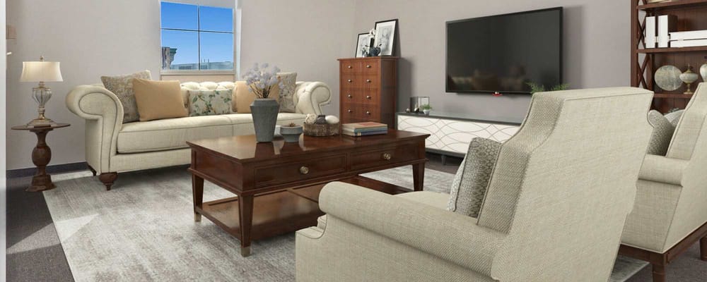 Bright interior common area with comfortable seating