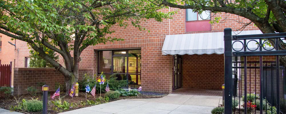 Entrance of Borden Place with landscaping