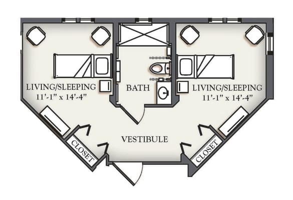 Architectural floor plan of a resident unit
