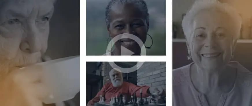 Residents engaging in various activities and smiling