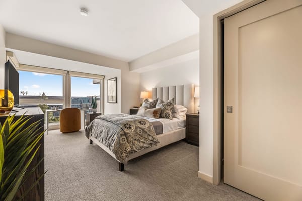 Bright interior view of a resident bedroom