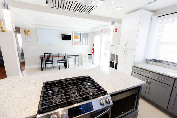 Bright kitchen space in an assisted living facility