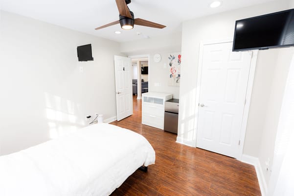 Bright and airy resident room with modern decor